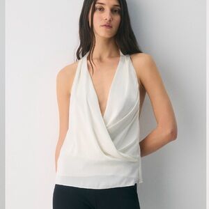 Aritzia Wilfred Ivory Satin Martini Halter Top